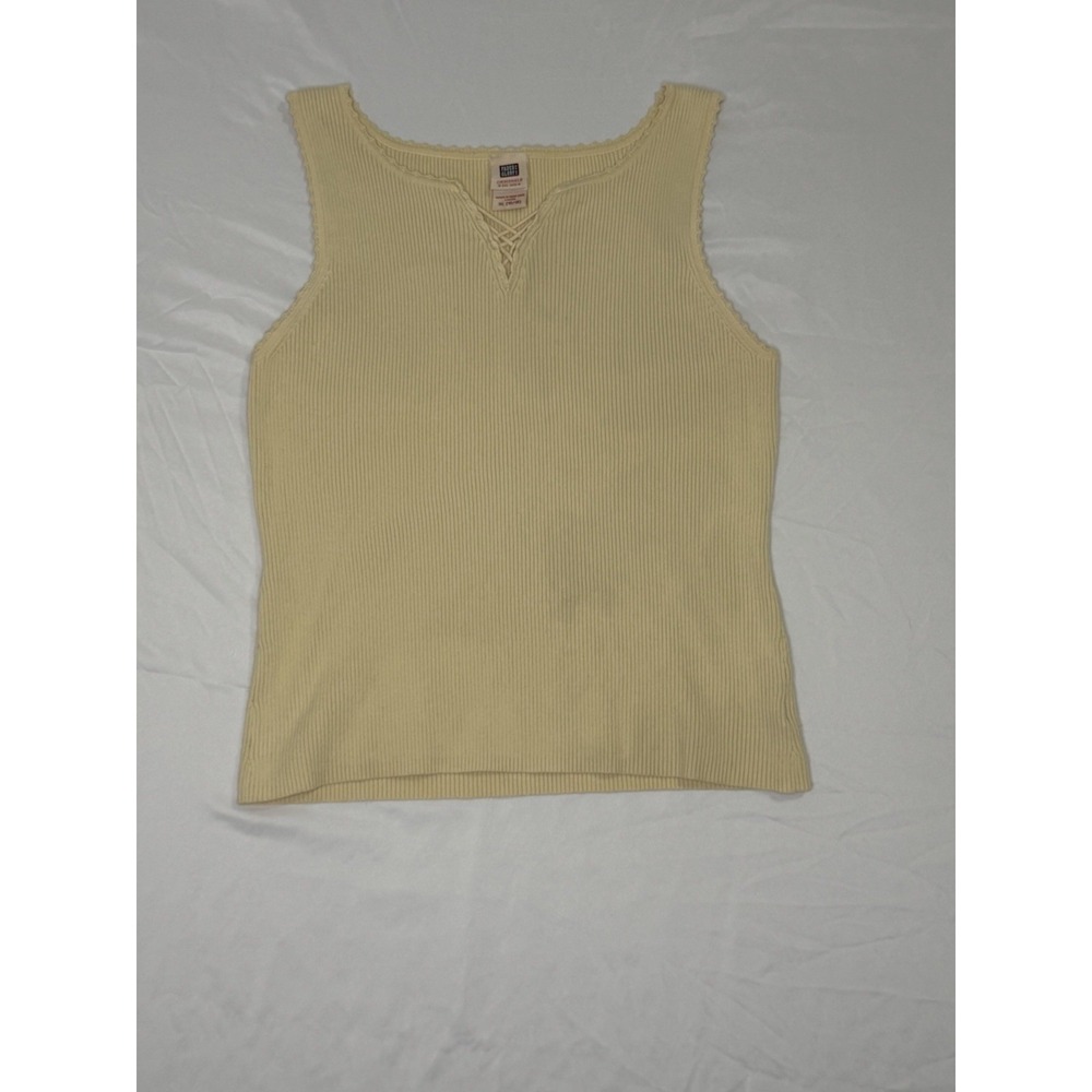 Faded Glory Womens Ribbed Tank Top XL 16/18 Beige Lace Up Sleeveless Casual